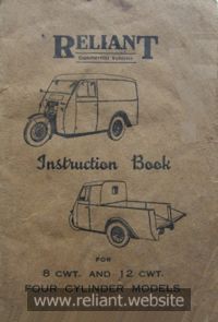 Reliant Instruction Book 1940s