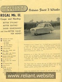 Reliant Regal Mk III brochure