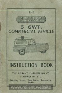 Reliant Instruction Book 1950s